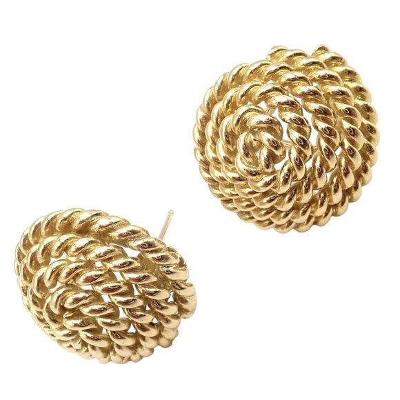 Rare! Authentic Vintage Tiffany & Co 18k Yellow Gold Large Coiled Rope Earrings - Picture 6 of 9